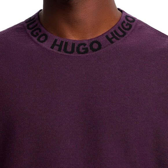 Hugo Boss Men's HUGO Smarlo Logo Oversized Cotton Knit Crewneck Sweater Purple - Picture 2 of 7